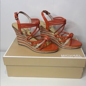 Michael Kors | Spring Orange Summer Wedge Knotted Braided Strappy Sandals 6.5 M